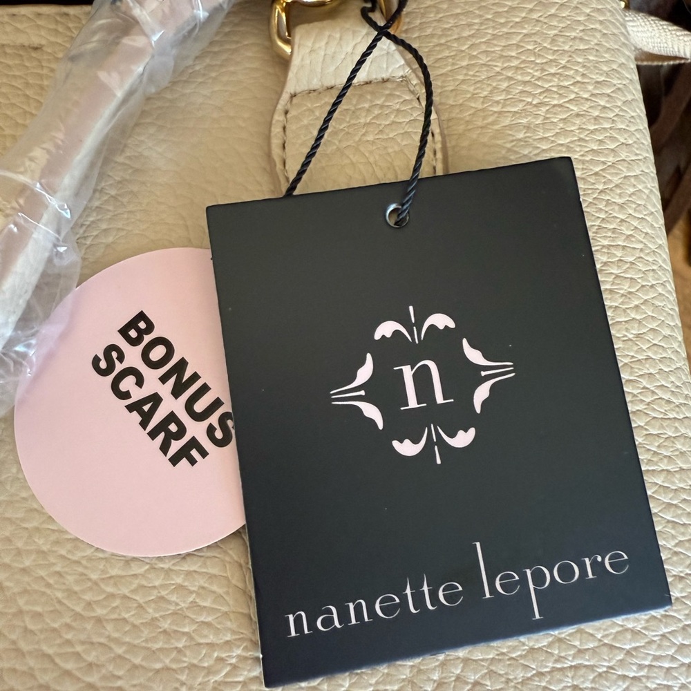 NWT Nanette Lepore Bellamy Triple Compartment Satchtel in Oatmeal With Scarf - Picture 9 of 12